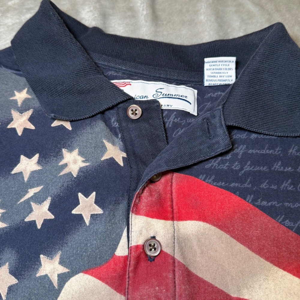 American Summer Mens Size Large USA Flag Polo Shirt Patriotic Cotton Navy Red - Picture 6 of 10